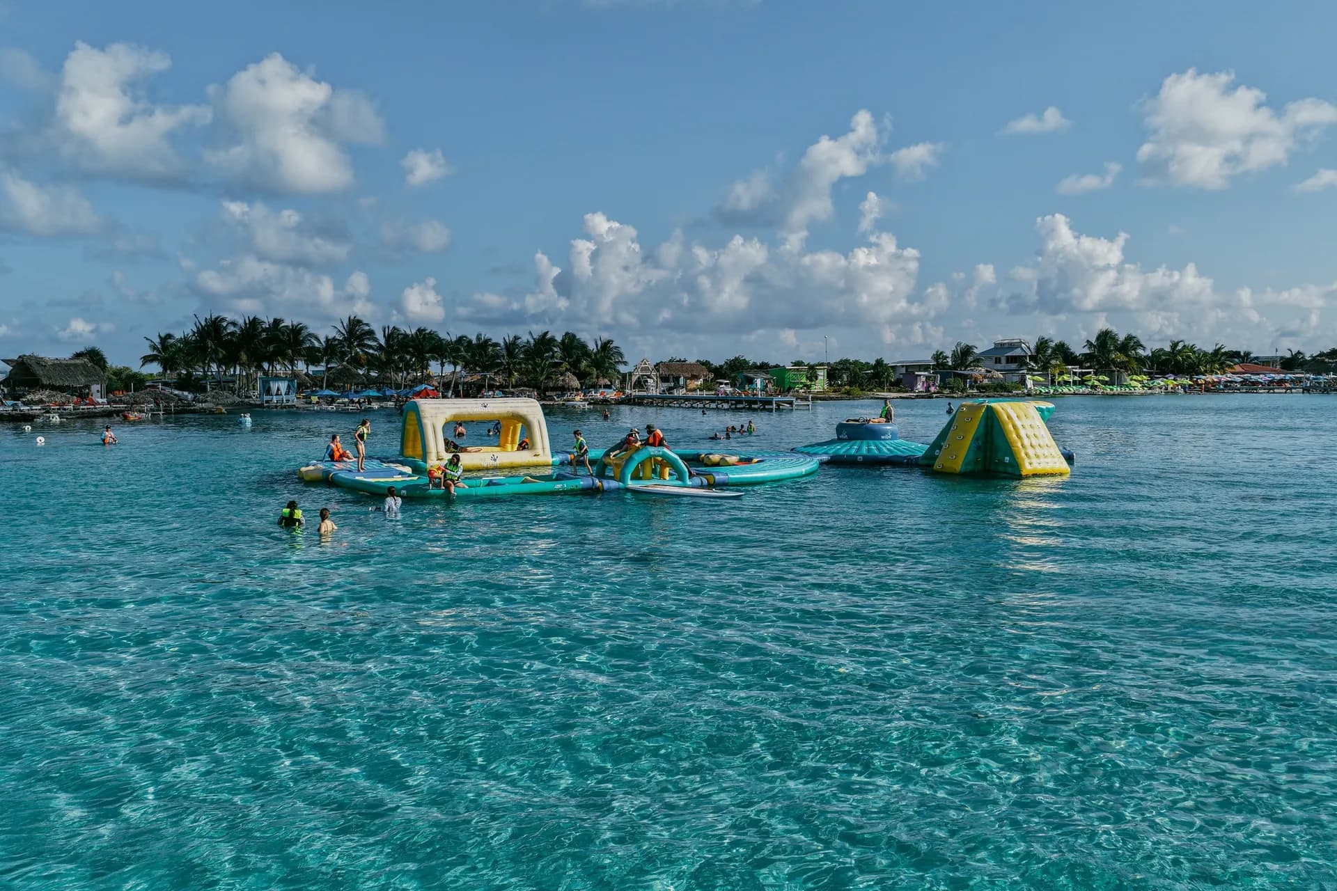 Turquoise water and beachfront resorts on Ambergris Caye, Belize